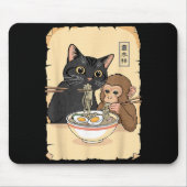 Cat Ramen Monkey Shirt Funny Cat Monkey Eating Ram Muismat (Voorkant)