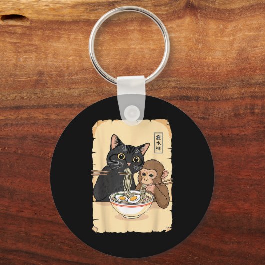 Cat Ramen Monkey Shirt Funny Cat Monkey Eating Ram Sleutelhanger (Voorkant)