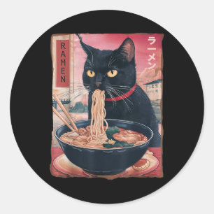 Cat Ramen Noodle Japanese Anime Kawaii Gifts Manne Ronde Sticker
