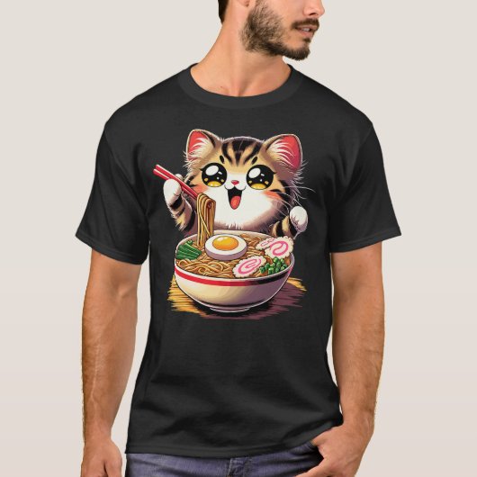 Cat Ramen Noodles Anime Kawaii Japanese Cat (2) T-shirt (Voorkant)