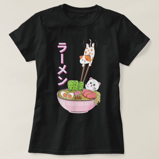 Cat Ramen Shirt Girls Vrouwen Mannen Japanse Kawai (Design voorkant)