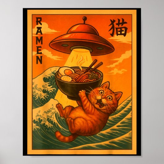 Cat Ramen Ufo Funny Japanese Anime Men Women Teens Poster (Voorkant)