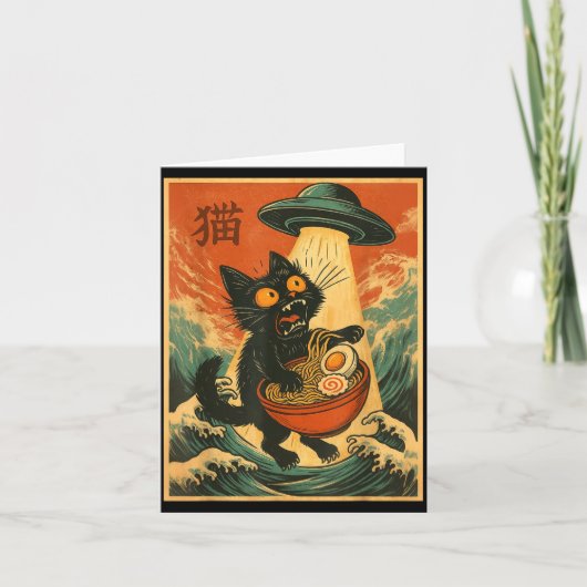 Cat Ramen Ufo Funny Japanese Anime Tee Men Women T Kaart (Voorkant)