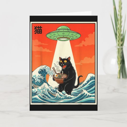 Cat Ramen Ufo Funny Japanese Anime Tee Men Women T Kaart (Voorkant)