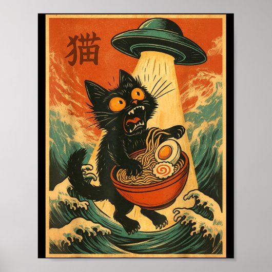 Cat Ramen Ufo Funny Japanese Anime Tee Men Women T Poster (Voorkant)