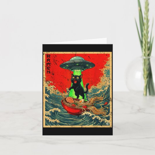 Cat Ramen Ufo Japanese Anime Graphic Tees Men Wome Kaart (Voorkant)