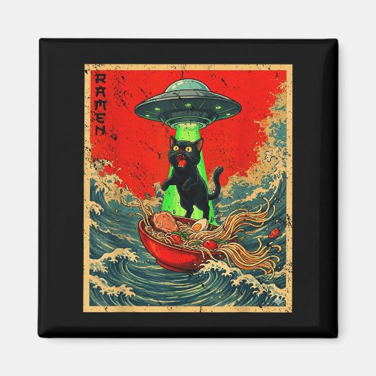 Cat Ramen Ufo Japanese Anime Graphic Tees Men Wome Magneet (Voorkant)