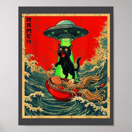 Cat Ramen Ufo Japanese Anime Graphic Tees Men Wome Poster (Voorkant)