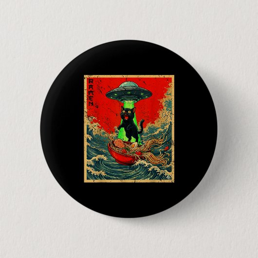 Cat Ramen Ufo Japanese Anime Graphic Tees Men Wome Ronde Button 5,7 Cm (Voorkant)