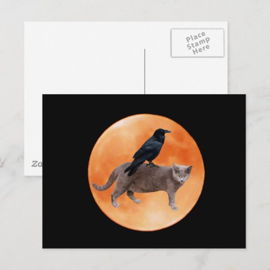 Cat Raven Moon Briefkaart (Voorkant / Achterkant)