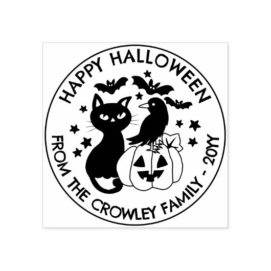 Cat Raven Pumpkin Happy Halloween Rubberstempel (Afrduk)