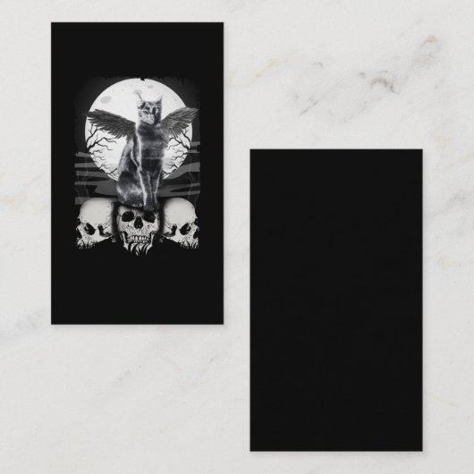 Cat Raven Skulls Creepy Crow Moon Kitten Gothic Visitekaartje (Voorkant / Achterkant)