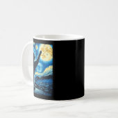 Cat Reaching Moon Starry Night Funny Kitten Men Wo Koffiemok (Voorkant links)