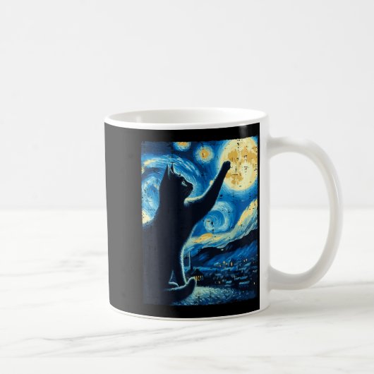 Cat Reaching Moon Starry Night Funny Kitten Men Wo Koffiemok (Rechts)