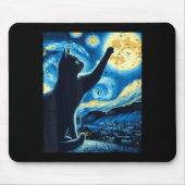 Cat Reaching Moon Starry Night Funny Kitten Men Wo Muismat (Voorkant)