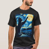 Cat Reaching Moon Starry Night Funny Kitten Men Wo T-shirt (Voorkant)