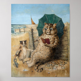 Cat Reading a Book by Louis Wain Poster