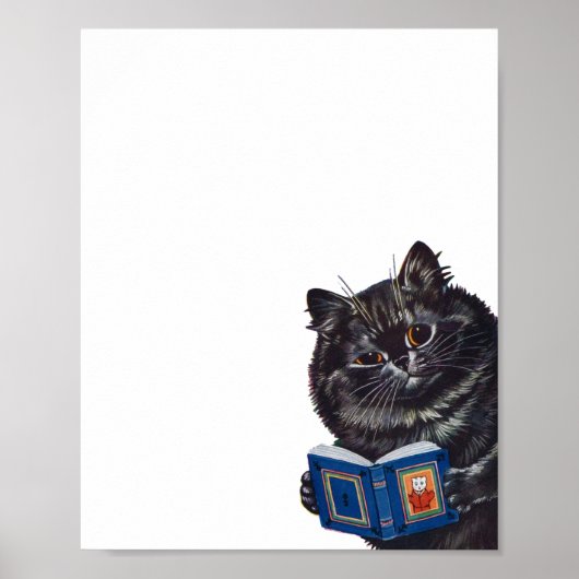 Cat Reading a Book, Louis Wain Poster (Voorkant)