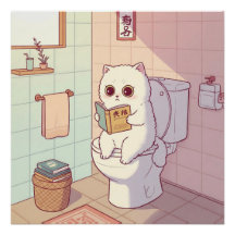 Cat Reading A Book On The Toilet