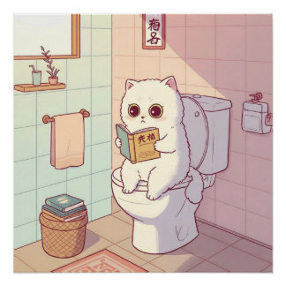 Cat Reading A Book On The Toilet Perfect Poster