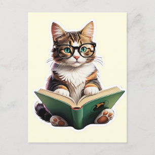 Cat Reading Book Briefkaart