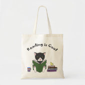Cat Reading Book Canvas tas Funny Cat Library Bag (Voorkant)