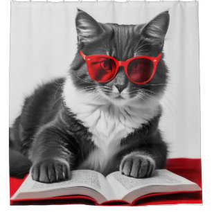 Cat Reading Book Douchegordijn