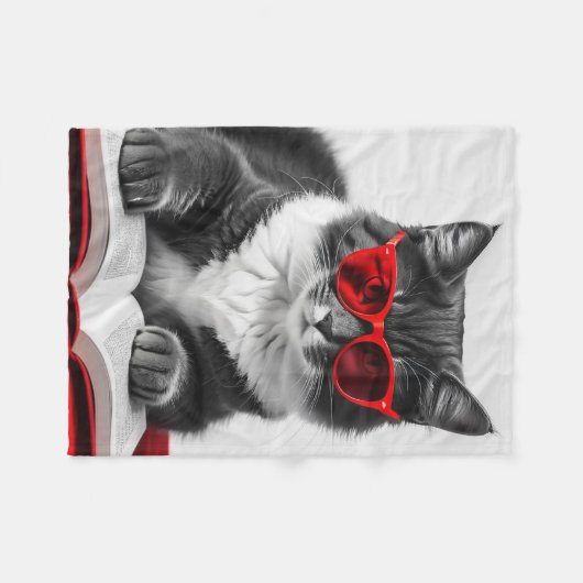Cat Reading Book Fleece Deken (Voorkant (Horizontaal))