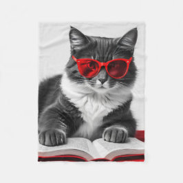 Cat Reading Book Fleece Deken