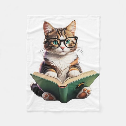 Cat Reading Book Fleece Deken (Voorkant)