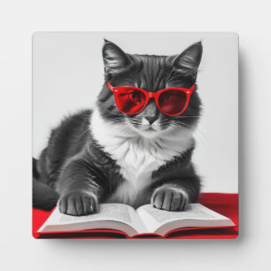 Cat Reading Book Fotoplaat