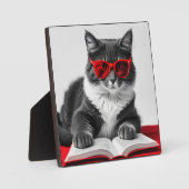 Cat Reading Book Fotoplaat (Voorkant)