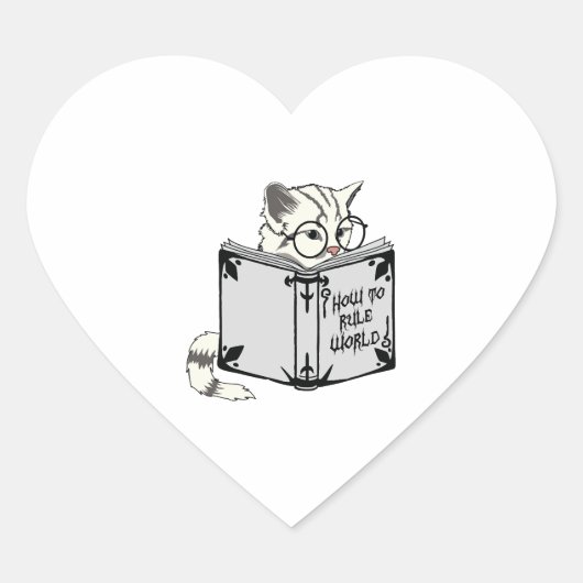 Cat Reading Book Hart Sticker (Voorkant)