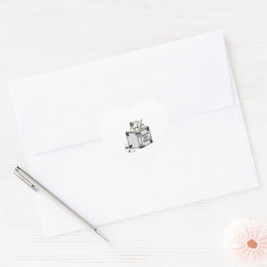 Cat Reading Book Hart Sticker (Envelop)
