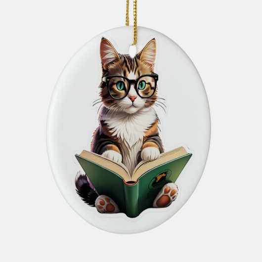 Cat Reading Book Keramisch Ornament (Rechts)
