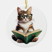Cat Reading Book Keramisch Ornament (Voorkant)