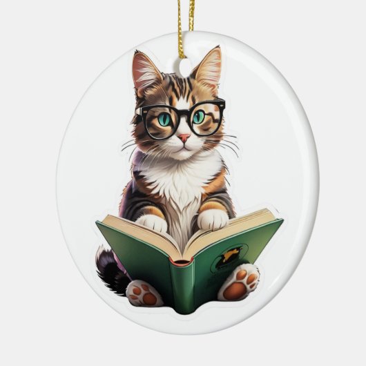 Cat Reading Book Keramisch Ornament (Links)