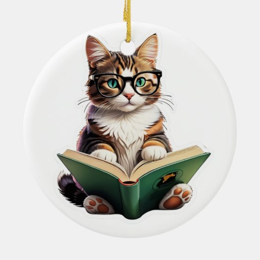 Cat Reading Book Keramisch Ornament (Achterkant)