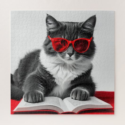 Cat Reading Book Legpuzzel (Verticaal)