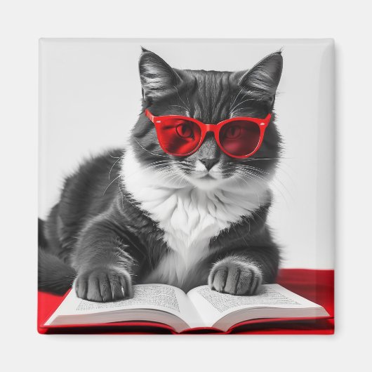 Cat Reading Book Magneet (Voorkant)