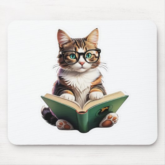 Cat Reading Book Muismat (Voorkant)
