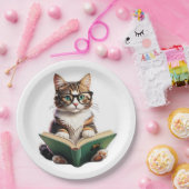 Cat Reading Book Papieren Bordje (Feest)