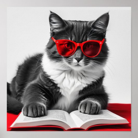 Cat Reading Book Poster (Voorkant)