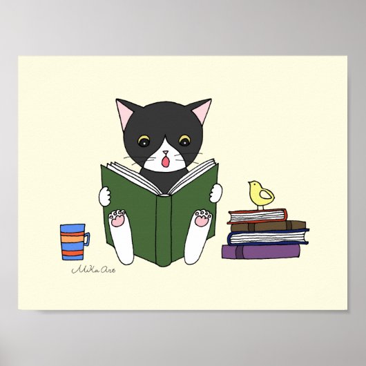 Cat Reading Book Poster Kinder Literacy Neursery A (Voorkant)