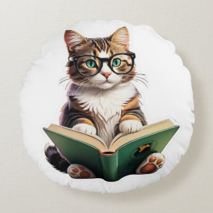 Cat Reading Book Rond Kussen