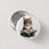 Cat Reading Book Ronde Button 3,2 Cm (Voorkant /achterkant)