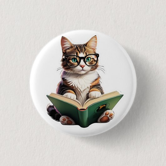 Cat Reading Book Ronde Button 3,2 Cm (Voorkant)