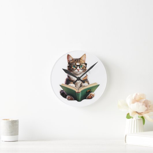 Cat Reading Book Ronde Klok (Huis)