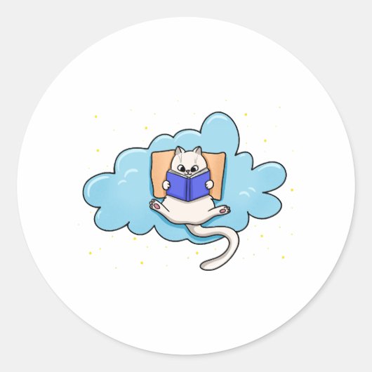 Cat Reading Book Ronde Sticker (Voorkant)