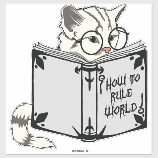 Cat Reading Book Sticker (Vel)